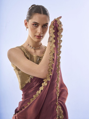 M.S.RETAIL Solid/Plain Bollywood Organza Saree(Maroon)