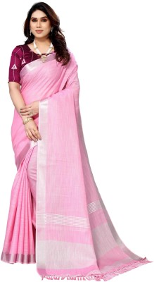 ALAGINI Self Design Assam Silk Linen, Cotton Linen Saree(Pink)