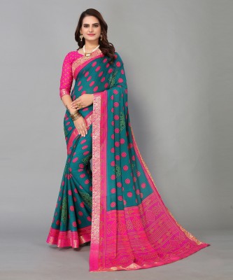 ANIRAV Printed Bollywood Georgette, Lace Saree(Light Green)