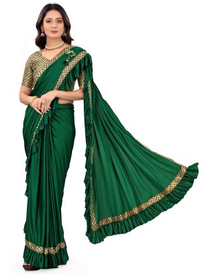 KASHYAP ART Embroidered Bollywood Lycra Blend Saree(Green)