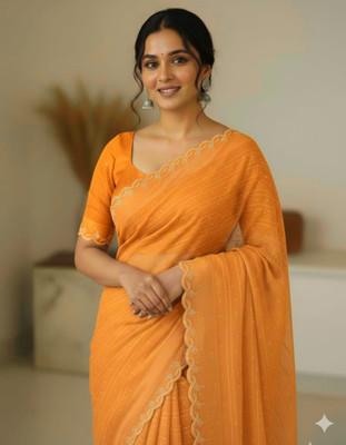 TRENDY CULTURE ENTERPRISES Embellished Bollywood Cotton Blend Saree(Yellow)