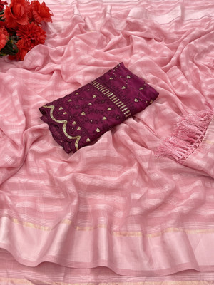 V AMAN FASHION Self Design Bollywood Chiffon Saree(Pink)