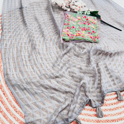 Infyshopy Fashions Self Design, Striped, Dyed, Solid/Plain Bollywood Chiffon, Georgette Saree(Grey)