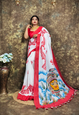 RIDDHIMAN FASHION Printed Handloom Cotton Blend Saree(Multicolor)