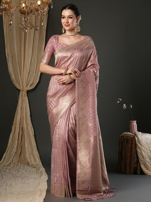 ANOUK Striped Kanjivaram Viscose Rayon Saree(Purple)