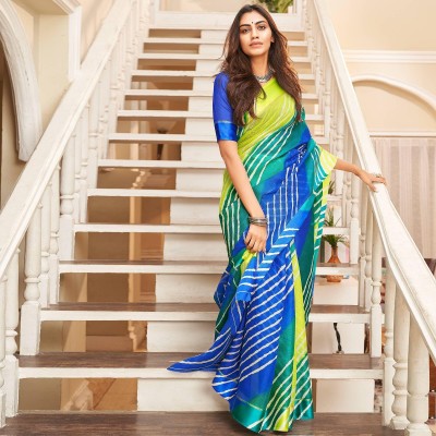 ROOP SUNDARI SAREES Printed Kota Doria Jute Silk Saree(Green, Blue)