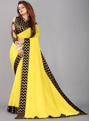 Glamour Hub Solid/Plain Bollywood Georgette, Chiffon Saree(Yellow)