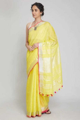 Beauteefy Solid/Plain Daily Wear Cotton Linen Saree(Light Green)
