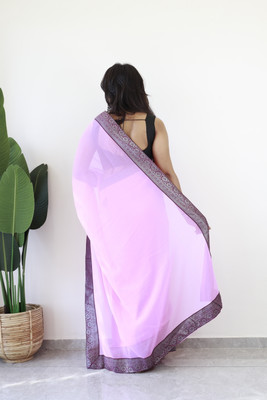 Bansari Textiles Solid/Plain Bollywood Chiffon, Silk Blend Saree(Pink)