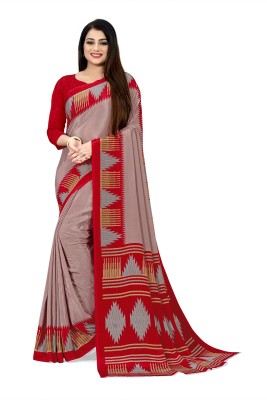 Bansi Ecom Printed, Temple Border Daily Wear Crepe, Silk Blend Saree(Red)