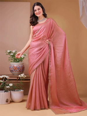 Dream Clouds Solid/Plain Bollywood Satin Saree(Pink)