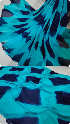 RGF Self Design, Printed, Color Block Bandhani Chiffon Saree(Blue)