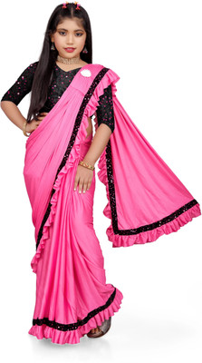 HERVALLY Embellished, Self Design Bollywood Lycra Blend Saree(Pink)