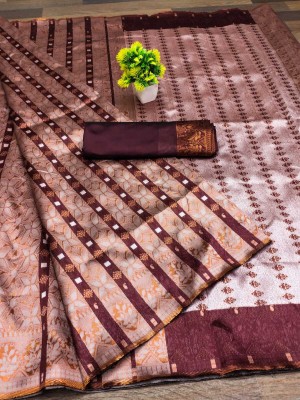 signagraph Woven Kanjivaram Tussar Silk, Satin Saree(Brown)