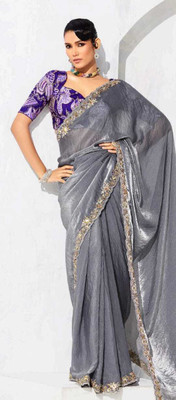 Shree nath Sadi Centre Embroidered, Solid/Plain Bollywood Pure Silk Saree(Grey)