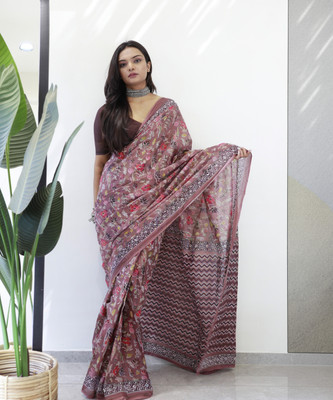 Divastri Printed Arani Pattu Pure Cotton Saree(Brown)