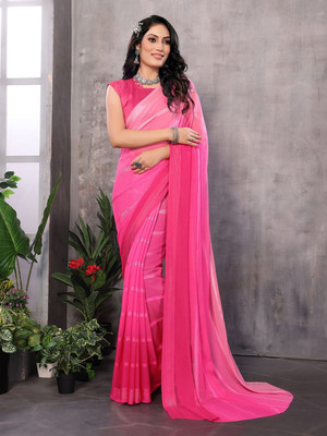 Moda Rapido Striped, Self Design Daily Wear Satin Saree(Pink)