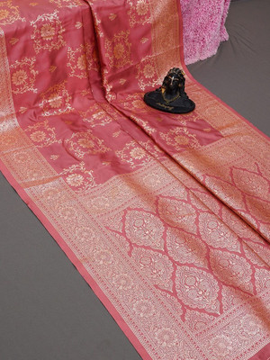 Indesa Woven, Self Design Banarasi Satin Saree(Pink)