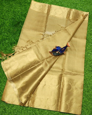 PoojaCreation Solid/Plain Banarasi Tissue Saree(Gold)