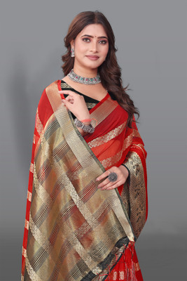 Aarunika LGF Solid/Plain Bollywood Organza Saree(Red)