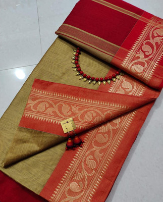 BiswasTextiles Self Design Handloom Cotton Blend Saree(Cream)