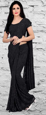 NEXA Printed Banarasi Lycra Blend Saree(Black)