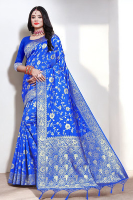Pikham Self Design Banarasi Art Silk Saree(Blue)