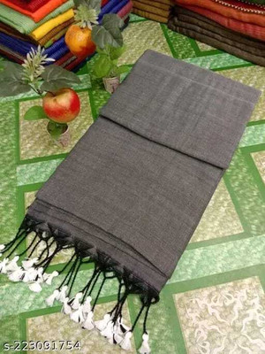 BiswasTextiles Self Design Handloom Cotton Blend Saree(Grey)