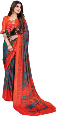 RENSILAFAB Printed Daily Wear Chiffon, Brasso Saree(Light Blue)