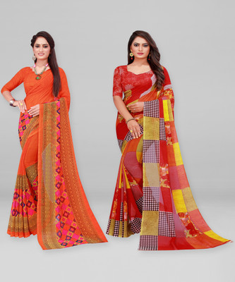 Divastri Printed Daily Wear Georgette Saree(Pack of 2, Dark Green)