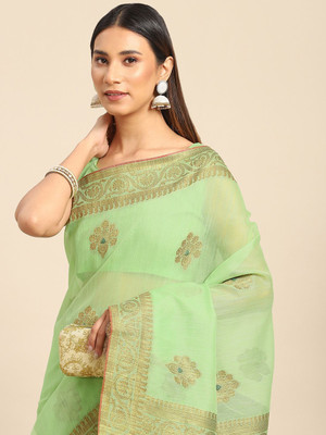 ANOUK Woven Banarasi Silk Blend Saree(Green)