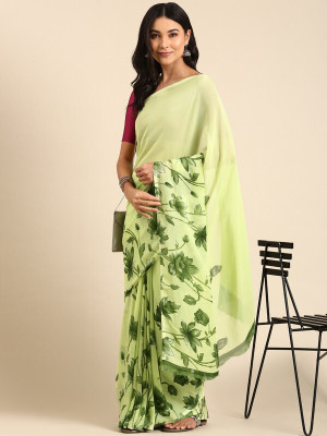 HouseOfCommon Floral Print Bollywood Georgette Saree(Green)