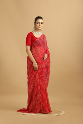 Ringtonfashion Digital Print Bandhani Georgette Saree(Red)