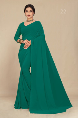 STAVA CREATION Solid/Plain Daily Wear Georgette Saree(Light Green)