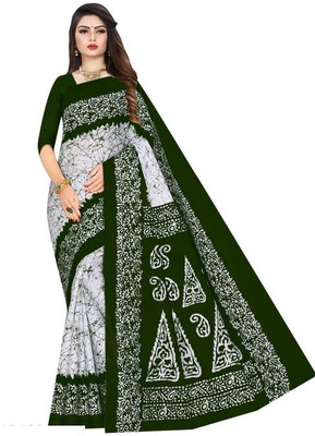 RJ CREATION Printed Daily Wear Pure Cotton Saree(Green)