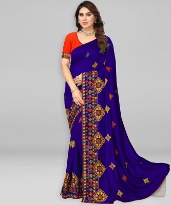 Divastri Embellished, Embroidered, Temple Border Bollywood Art Silk Saree(Blue)