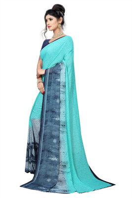 Kanooda Prints Printed Daily Wear Georgette Saree(Light Blue)