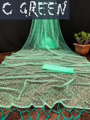 MAAFAB Embroidered Bollywood Net Saree(Light Green)