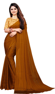 Dhruti Creation Striped Bollywood Silk Blend Saree(Brown)