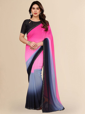 Moda Rapido Embellished, Printed, Self Design Bollywood Georgette Saree(Pink)