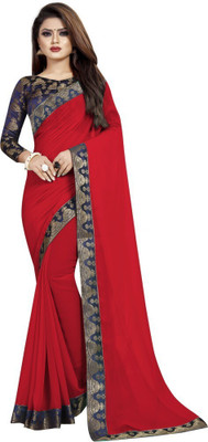 LIMTD Solid/Plain Bollywood Georgette Saree(Red)