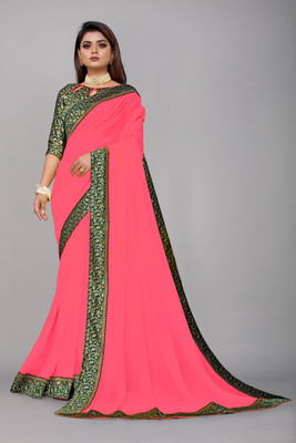 Georgette Saree Solid/Plain Jamdani Georgette, Crepe Saree(Pink)