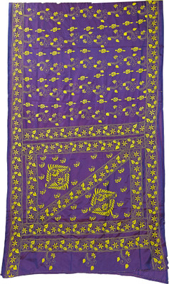 Soul of Bengal Embroidered Kantha Art Silk Saree(Purple)