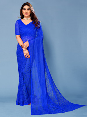 LOROFY Self Design Bollywood Net Saree(Blue)