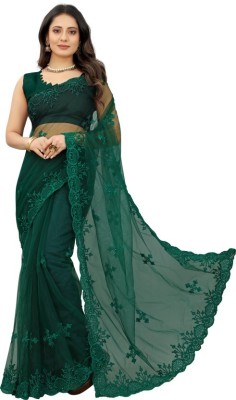 Mdrajatrader Self Design Bollywood Net Saree(Dark Green)