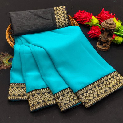 ISHA TRADE Embellished Daily Wear Georgette Saree(Blue)