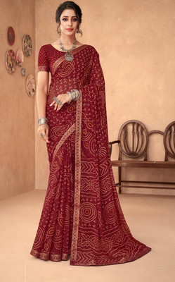 Swarne Printed Bandhani Chiffon Saree(Maroon)