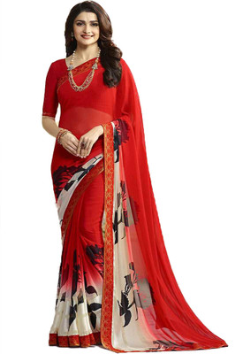 Meet Trendz Floral Print, Printed Bollywood Georgette Saree(Red)