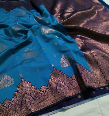 MM VENTURE Self Design Kanjivaram Pure Silk Saree(Blue)