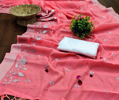 GLOWMOROUS Embroidered Chanderi Chanderi Saree(Pink)